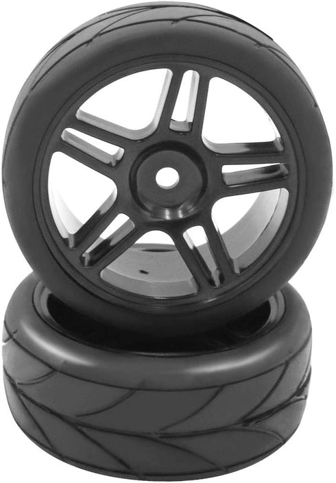 4 pcs 1/10 RC On-Road Rubber Tires & Wheels Sets 5 Spoke Wheels V Tread Rubber Tires 12mm Hex Hub...