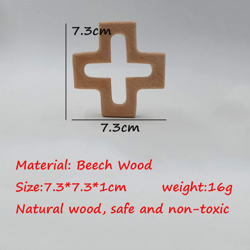2pcs Organic Wood Cross Pure Natural Animal Shape Toys Beech Wooden Handmade Grasping Pattern DIY Pacifier Chain Pendant...