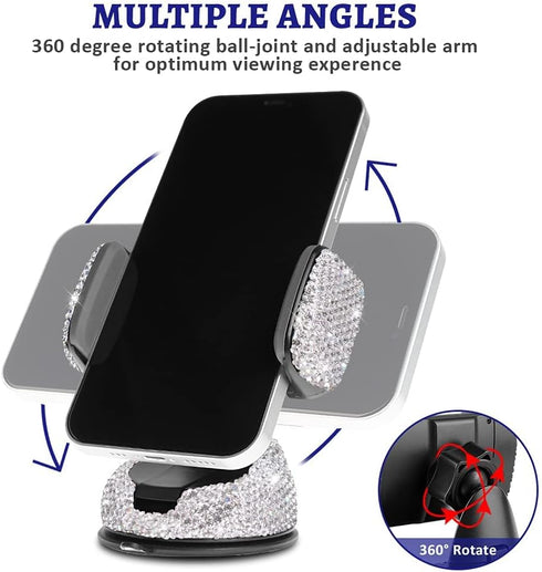 Dashboard Phone Holder Bling Phone Mount for Car,Car phone holder Mount with One More Air Vent Base,Phone Holder Car Accessories,Universal Car Pho...