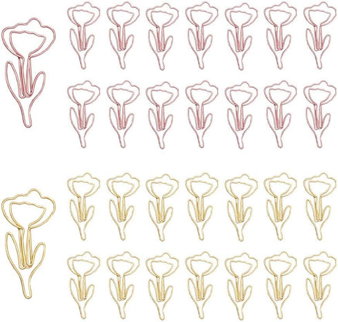 30pcs Flower Shape Paper Clips with Clear Box, Rose Gold and Yellow Gold, Funny Cute Paperclips Bookmarks Planner Clips for Fun Office Supplies Sc...
