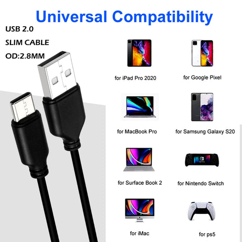 Slim USB C to USB A 20ft Cable, Long USB2.0 Cable USB A to Type C Fast Charging Long Charging Cable for PS5, Keyboard, Mouse and More! The Wire Di...