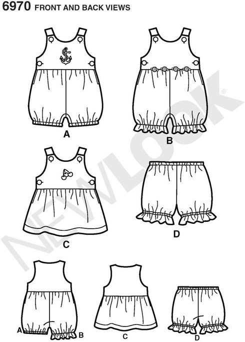 New Look Sewing Pattern 6970 Babies' Romper, Dress and Panties, Size A (NB-S-M-L)...