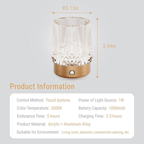 KOSTA Crystal Table Lamp Premium Vase Rechargeable Crystal Vase Lamp Heavy Handmade Modern Vases for Decor Home Bedroom Kitchen Office Living Room...