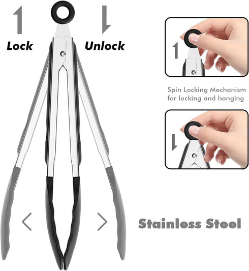 Set of 2 Cooking Tongs,600ºF High Heat-Resistant,Kitchen Utensils,Cooking Utensils for Grill,Salad,BBQ,Frying,Baking,Serving 9/12 inches...
