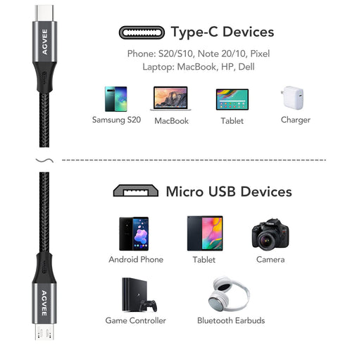 AGVEE 2 Pack 6ft USB-C OTG to Micro USB Cable, Braided Charger Data Sync Cord Charging Wire Adapter for Samsung Galaxy S7 S6, J7, J3, LG, PS4, Kin...