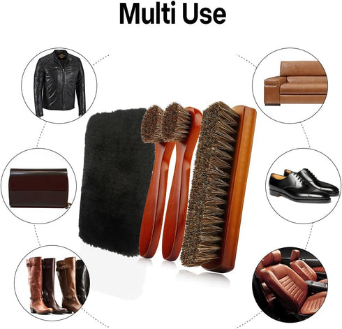 Shoe Brush, 4 Pieces Horsehair Shoe Brush, Shoe Brush Polish Kit, Horse Hair Brush for Leather Cleaner Brush with Shoe Shine Cloth Leather Shoes B...