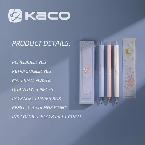 Kaco Gel Pens Cute Stationery 3 Pieces 0.5mm Fine Point, Gifts for Women Kids, Quick Drying Pens for Journaling Aesthetic School Office Supplies, ...