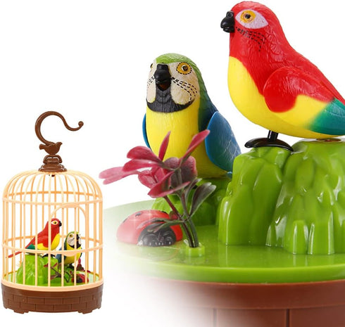 HWD Voice-Activated Induction Birds Birdcage Toy, Talking Chirping Fluttering Parrot Birds Toys Gifts for Baby Toddler Kids Children (A)...