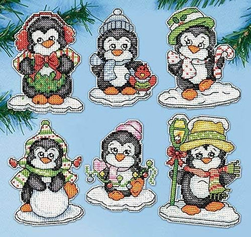 Design Works Crafts, 3-1/2" Each Cross Stitch Ornament Kit, Penguins on Ice...