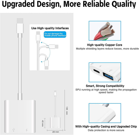 SUNTRSI USB Camera Adapter, USB Female OTG Adapter for iPhone iPad, Portable USB Adapter for iPhone with Charging Port, No Application, Plug and P...