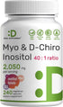 Myo-Inositol & D-Chiro Inositol Supplement (40:1) 2,050mg Per Serving, 240 Veggie Capsules – with Folate, Vitamin D3, & Vitex Complex – Women Heal...