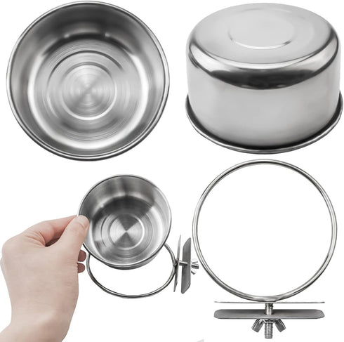 MotBach 3 Pieces Stainless Steel Bird Feeding Dish Cups, Bird Feeder Parrot Food Water Bowls with Clamp, Pet Cage Cups Holder for Bird Parrot Cock...