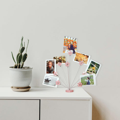 8-Branch Family Tree Picture Frame Holder, Card Photo Clips Holder Desk Stand for Memo Paper Note Photo Christmas Wedding Card Display (Cherry Blo...