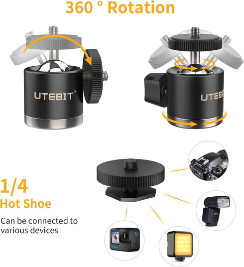UTEBIT Magnet Camera Mount for Go Pro - 88MM Powerful Magnetic Base for Car, 360 Degree Rotation Ball Head, GoPro Adapter, Phone Holder, Compatibl...