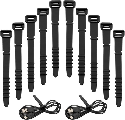20pcs Silicone Cable Ties Reusable Zip Ties Black Elastic Cord Organizer Wire Management Ties Straps Bundling and Fastening Cable for Home Office ...