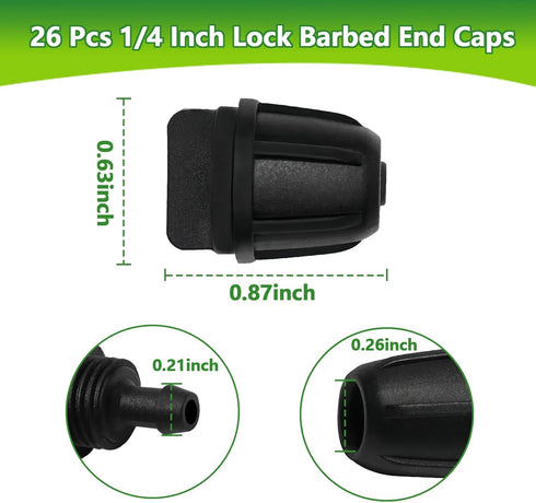 1/4" Drip Irrigation Fittings, 26 Pcs Lock Barbed End Plug Connectors for 1/4 Inch Drip Irrigation Tubing Drip Line End Cap Parts with Lock Nut fo...