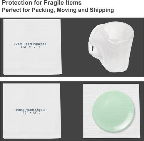 100 Pcs Cushion Foam Pouches & Foam Sheets, Dveda 12"x12" Packing Foam Pouches, Cushion Wrap Sheets Moving Supplies, for Packing Moving Shipping a...