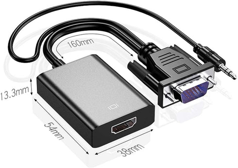 VGA to HDMI Adapter for Connecting Traditional VGA Interface Laptop, PC to HDMI Monitor or Projector, 1080P VGA Male to HDMI Female Converter with...
