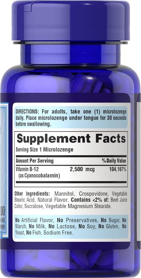 Puritan's Pride Vitamin B-12 2500 mcg Sublingual-100 Microlozenges...
