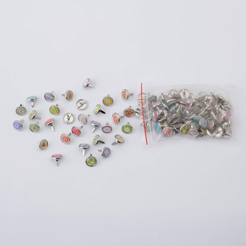 (100 Pieces) Metal Cute Decorative Brads (12mm) – Mixed Mini Small Round Head Brass Paper Fasteners with Split Pins for Scrapbooking, DIY Crafts, ...