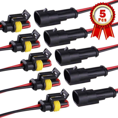 2 Pin Connector Waterproof Connector,Male and Female Way 16 AWG Wire Suitable for car Truck, Boat and Other Wire Connection (5 kit)...