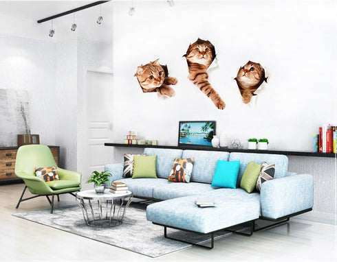 3D Wall Decals Stickers Vivid Decors Murals (Cat) for Room Home Removable Wall Art Decals Wall for Kids Rooms DIY Home Decoration (Cat)...