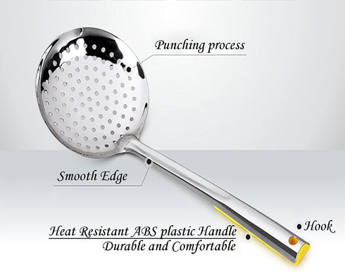TENTA KITCHEN Dia 16CM Stainless Steel Skimmer/Slotted Spoon/Strainer Ladle With ABS Plastic Heat Resistant Handle...