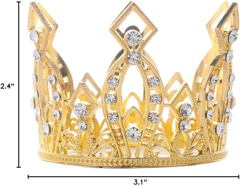 JANOU Mini Crown Tiara Cake Topper Crystal Children Hair Ornaments for Wedding Birthday Baby Shower Party Cake Decoration (Gold)...