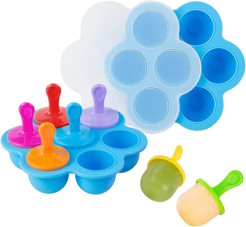 Webake Baby Food Freezer Trays with Lid, Silicone Ice Cube Popsicle Molds with 7 Ice Pop Sticks, Egg Bites Molds Set of 2 for Instant Pot Accessor...