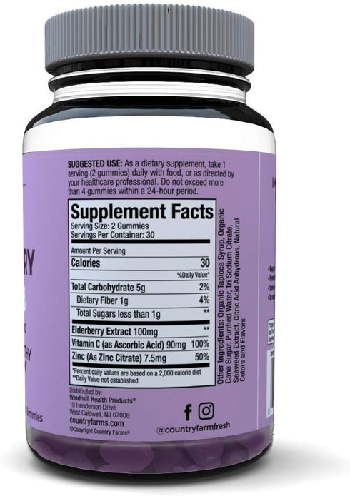 Country Farms Elderberry Gummies with Vitamin C and Zinc, Supports Healthy Immune System, Rich in Antioxidants, Triple Action Immune Blend, Berry ...