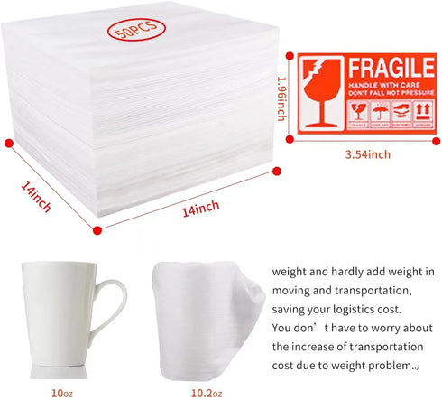 Moving Supplies, 14"x14" 50 Pack Cushion Foam Pouches, Packing Supplies for Moving and Storing, Foam pouches for Packing Dishes, Glasses, Cups....