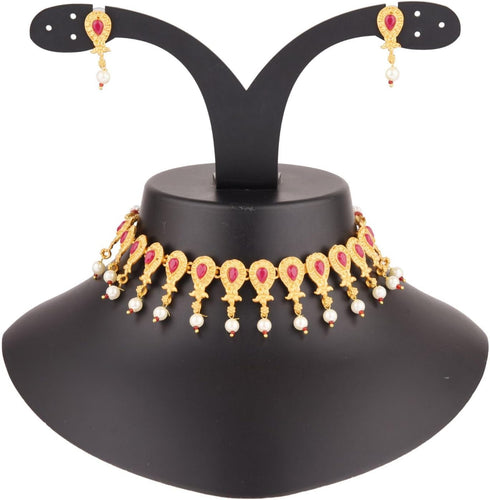 Efulgenz Indian Wedding Bridal Jewelry for Women Antique Gold Tone Floral Choker Necklace Faux Pearl Drop Dangling Earrings Kundan Bridal Set Indi...