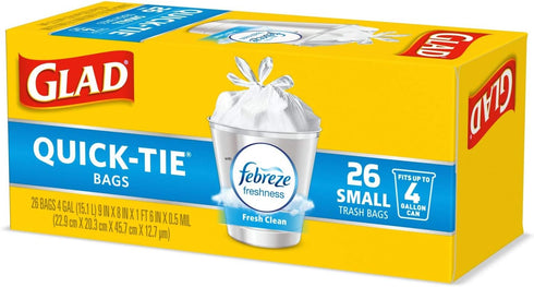 Glad Trash Bags, Small Garbage Bags - OdorShield 4 Gallon White Trash Bag, Febreze Fresh Clean - 26 Count...