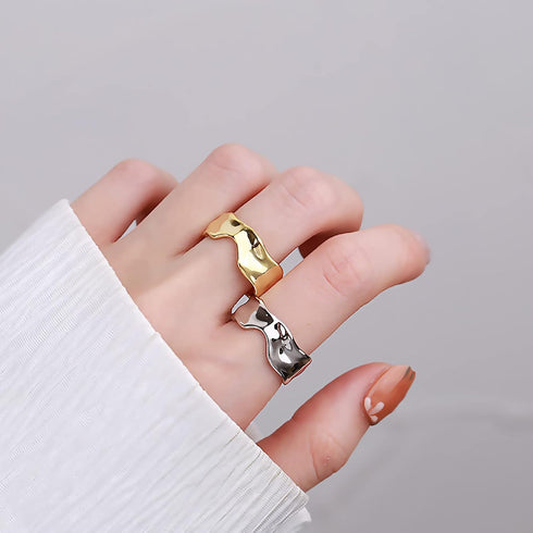 6 Pack Silver Midi Rings Stainless Steel Stackable Rings for Women Open Knuckle Rings Set Wide Irregular Finger Rings for Teen Girls Hug Geometric...