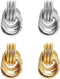 2Pcs Gold and Silver Earrings for Women, Gold Statement Geometric Knot Stud Earrings Set Chunky Gold Solver Hollow Tube Knot Drop Dangle Earrings ...