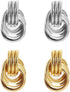 2Pcs Gold and Silver Earrings for Women, Gold Statement Geometric Knot Stud Earrings Set Chunky Gold Solver Hollow Tube Knot Drop Dangle Earrings ...