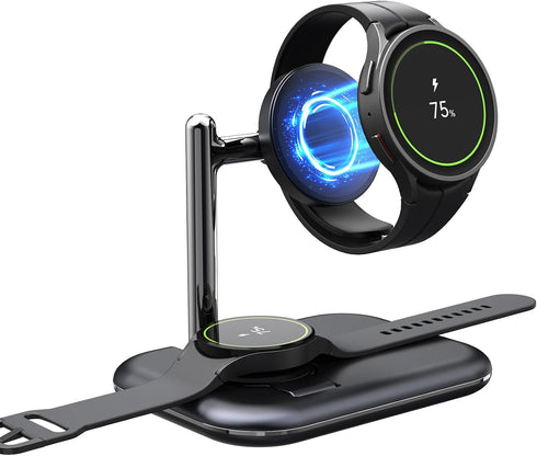 Dual Watch Charger Stand for Samsung Watch 7/6, Foldable 2 in 1 Watch Charging Station for Samsung Watch Series, Wireless Charger Dock Compatible ...