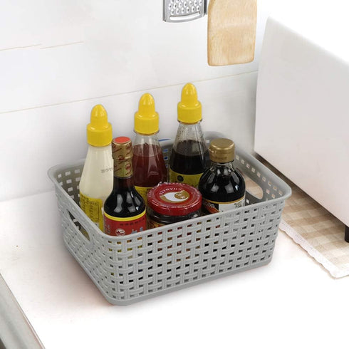 6-Pack Plastic Storage Organizer Basket, 10.04"L x 7.48"W x 3.95"H, Slightly Gray...