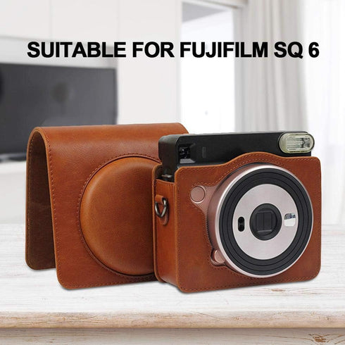Camera Bag, PU Leather Protective Case Bag with Shoulder Strap for Fujifilm Instax SQ6 Camera(Brown)...