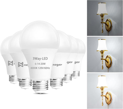 Noger 3-Way Led Light Bulbs A21 ?6 Pack?, 50 100 150W Equivalent, 5000K Daylight, 3 Way E26 Light Bulbs for Reading, 500-1600-2200LM...