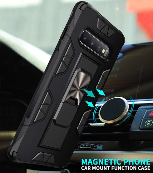 for Samsung Galaxy S10 Case Military Grade Shockproof with Kickstand Stand Built-in Magnetic Car Mount Armor Heavy Duty Protective Case for Samsun...