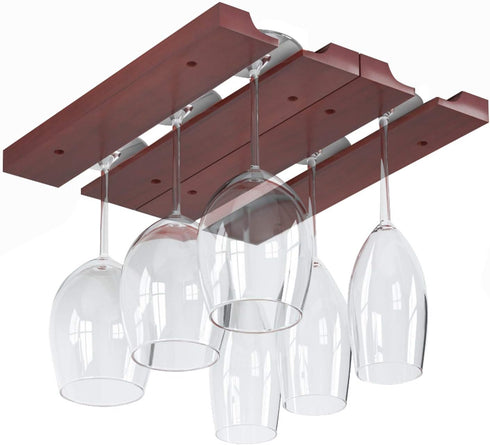 Rustic State Vigo 2 Sectional Adjustable Under Cabinet Mount Wood Stemware Rack Hanging Shelf Glassware Holder Bar Organizer with up to 6 Wine Gla...