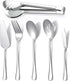 Serving Utensils, Set of 6 Large Serving Spoons Forks Tongs Butter Knife and Pie Server, Thickened Stainless Steel Buffet Catering Flatware Servin...