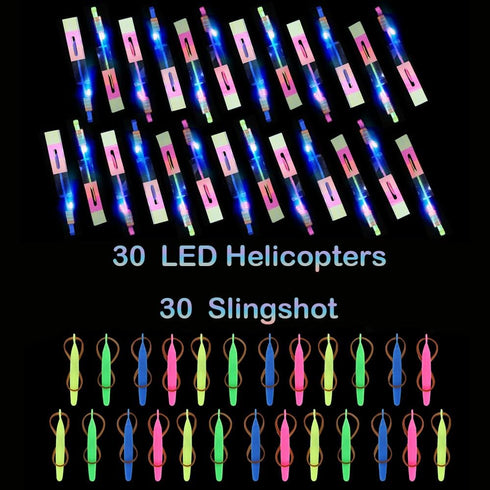 60 PCS Glow Flying Toys Sets(30 Slingshot+30 LED copters) Party Favors Glow in The Dark Party Supplies Summer Outdoor Game for Kids...