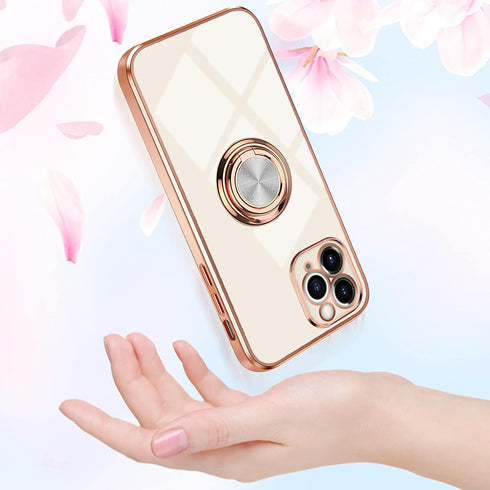 Omorro iPhone 11 Pro Case with Ring Kickstand - 360 Rotation, Shiny Rose Gold Edge, Compatible with Magnetic Car Mount...