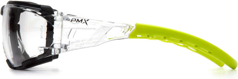 Pyramex Fyxate Safety Glasses Clear Lens H2MAX AF With Foam Padding And Lime Temples...