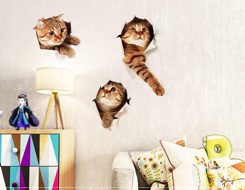 3D Wall Decals Stickers Vivid Decors Murals (Cat) for Room Home Removable Wall Art Decals Wall for Kids Rooms DIY Home Decoration (Cat)...