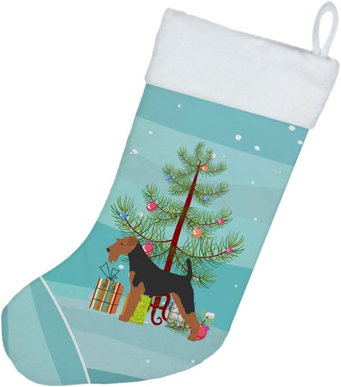 Caroline's Treasures BB2975CS Airedale Terrier Merry Christmas Tree Christmas Stocking Fireplace Hanging Stockings Christmas Season Party Decor Fa...