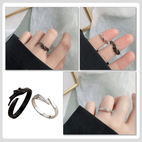 LIFKOME 2pcs Angel Devil Wings Adjustable Ring for Men and Women Black White Couple Ring Silver Couple Matching Jewelry for Engagement Marry Weddi...