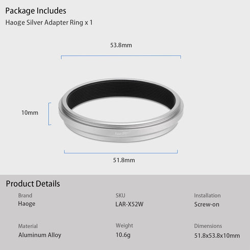 Haoge Lens Filter Adapter Ring for Fujifilm X100VI Fuji FinePix X100V Camera fit 49mm UV CPL ND Filter Lens Cap Replace Fujifilm AR-X100 Silver...